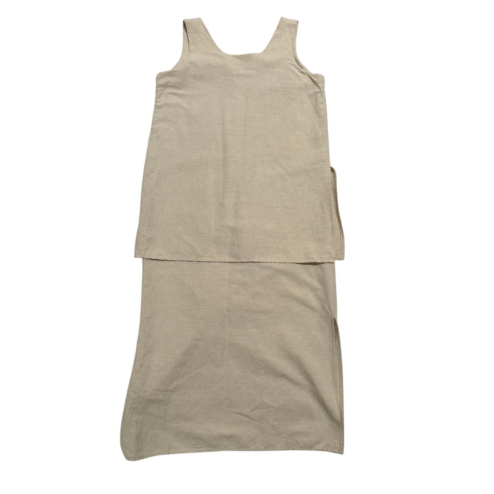 F.P.S.A. Layered Maxi Dress Vintage M Beige Linen Cotton Lagenlook Sleeveless